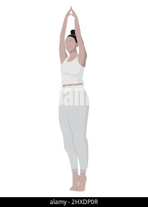 Une femme effectue un asana de yoga sur les orteils avec ses bras relevés sur un fond blanc. Isoler. Un mode de vie sain. Style de vie. Illustration de Vecteur