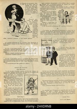 Illustration de dessin animé vintage. Français, 1899, 19th siècle. Auteur et producteur mettant sur un jeu, casting des actrices de table Banque D'Images