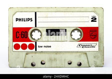 Cassette Vintage CASSETTE COMPACTE PHILIPS 1971 C-60 à faible bruit – Philips, fabriquée en Hollande Banque D'Images