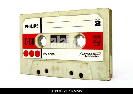 Cassette Vintage CASSETTE COMPACTE PHILIPS 1971 C-60 à faible bruit – Philips, fabriquée en Hollande Banque D'Images