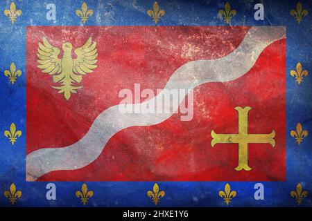 Vue de dessus du département de rétroflag du Val d'Oise, France avec texture grunge. Voyage français et patriote concept. Pas de mât. Conception de plan, présentation. Drapeau Banque D'Images