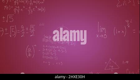 Illustration de formules mathématiques manuscrites sur fond violet Banque D'Images