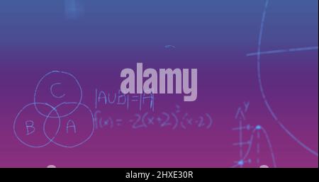 Illustration de formules mathématiques manuscrites sur fond violet Banque D'Images