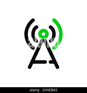 Antenne diffusant un signal radio ou wi-fi. Icône de dessin au trait de trait, pixel Perfect, modifiable Illustration de Vecteur