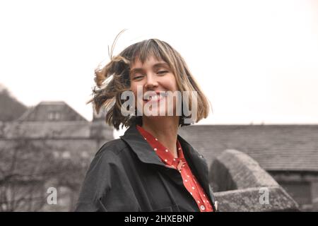 Femme anglaise, portrait, pont Hebden Banque D'Images