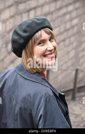 Femme anglaise, portrait, pont Hebden Banque D'Images