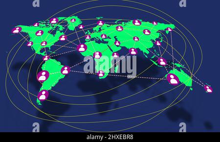 Concept de connexion globale. Pap terre avec icône connecter des personnes par lignes connectées. Web Users communication et Globe Network Banque D'Images
