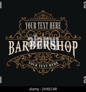 Logo Barbershop vintage avec décoration florale Illustration de Vecteur