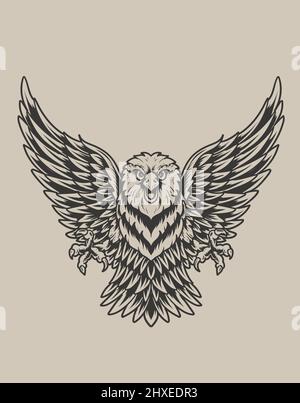 illustration oiseau aigle de style monochrome Illustration de Vecteur