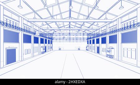 3d photocalque d'usine de rendu intérieur vide avec suspensions Banque D'Images