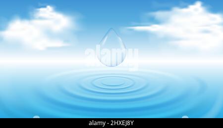 Angle de vue avant de l'ondulation d'eau de la pluie sur fond bleu propre avec ciel nuageux. Illustration vectorielle Illustration de Vecteur