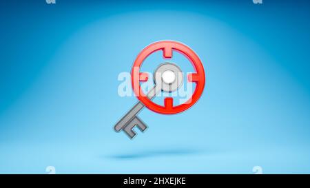 Cibler les mots-clés rechercher les objectifs de l'équipement pour le site Web ou les applications mobiles icône 3D sur fond bleu. 3d rendu Banque D'Images