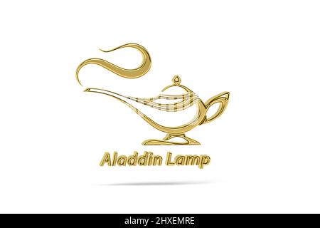 Golden 3D Aladdin lampe icône isolée sur fond blanc - rendu 3D Banque D'Images