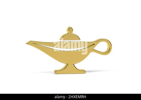 Golden 3D Aladdin lampe icône isolée sur fond blanc - rendu 3D Banque D'Images