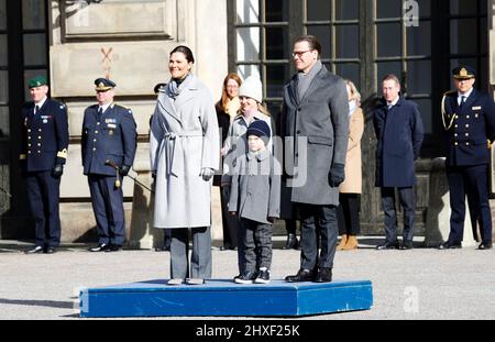 STOCKHOLM 20220312 Princesse Victoria, Prince Oscar, Princesse Estelle et Prince Daniel lors de la célébration de la fête du nom au Château de Stockholm. Photo : Johan Jeppsson / TT code 10730 Banque D'Images