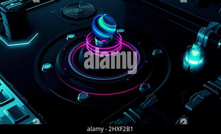 Panneau de commande d'un navire ou d'un avion avec de beaux détails abstraits lumineux. Mouvement. Gros plan d'un mécanisme de résumé de travail. Banque D'Images