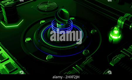 Panneau de commande d'un navire ou d'un avion avec de beaux détails abstraits lumineux. Mouvement. Gros plan d'un mécanisme de résumé de travail. Banque D'Images