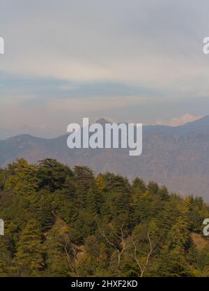 La photographie a été prise dans l'après-midi sous le ciel bleu, la pointe des chaînes de l'himalaya remplies de neige sont partiellement visibles en arrière-plan Banque D'Images