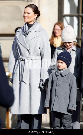 STOCKHOLM 20220312 Princesse Victoria, Prince Oscar, Princesse Estelle à la célébration du nom au Château de Stockholm. Photo : Johan Jeppsson / TT code 10730 Banque D'Images