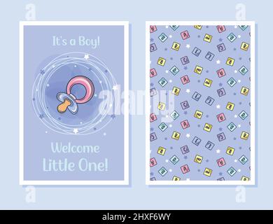 Carte de voeux pour bébé garçon pour douche de bébé. Modèle vectoriel. Illustration de Vecteur