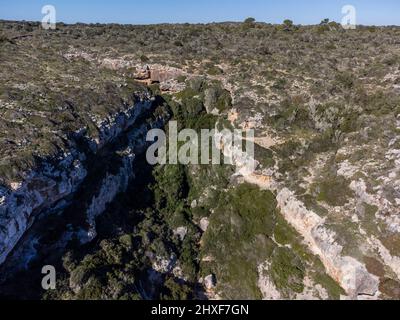 Cala Figuereta Stream, Santanyi, Majorque, Iles Baléares, Espagne. Banque D'Images