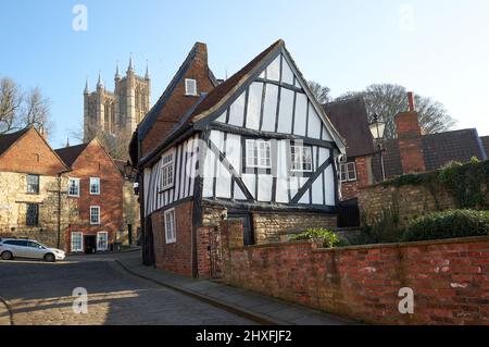 Ancienne maison à croked à Lincoln, Royaume-Uni Banque D'Images