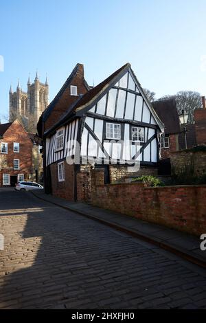 Ancienne maison à croked à Lincoln, Royaume-Uni Banque D'Images