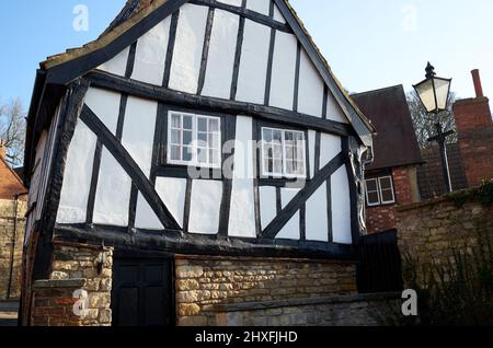 Ancienne maison à croked à Lincoln, Royaume-Uni Banque D'Images