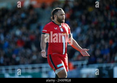 Newcastle, Royaume-Uni. 12th mars 2022. NEWCASTLE UPON TYNE, ROYAUME-UNI. 12th MARS Billy Vunipola de Saracens est photographié lors du match de première division de Gallagher entre Newcastle Falcons et Saracens à Kingston Park, Newcastle, le samedi 12th mars 2022. (Credit: Chris Lishman | MI News) Credit: MI News & Sport /Alay Live News Banque D'Images