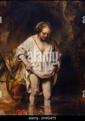 Rembrandt, Une femme se baignant dans un ruisseau, huile sur toile, National Gallery, Londres, Angleterre, Grande-Bretagne. Banque D'Images