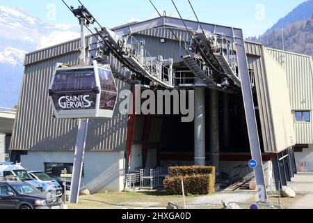 Point de passage des télécabines, Saint-Gervais - le Bettex. Saint-Gervais-les-bains. Haute-Savoie. Auvergne-Rhône-Alpes. Haute-Savoie. France. Banque D'Images