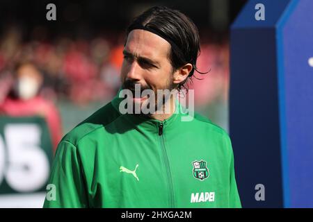 Salerno, Italie. 12th mars 2022. Andrea Consigli, de US SASSUOLO, réagit pendant la série Un match entre US Salernitana et US Sassuolo au Stadio Arechi le 12 mars 2022 à Salerno, en Italie. Crédit : Agence photo indépendante/Alamy Live News Banque D'Images