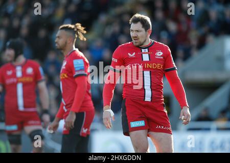 Newcastle, Royaume-Uni. 12th mars 2022. NEWCASTLE UPON TYNE, ROYAUME-UNI. 12th MARS Alex Goode de Saracens regarde pendant le match de première division de Gallagher entre Newcastle Falcons et Saracens à Kingston Park, Newcastle, le samedi 12th mars 2022. (Credit: Chris Lishman | MI News) Credit: MI News & Sport /Alay Live News Banque D'Images