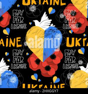 Ukraine motif vectoriel sans couture. SYMBOLES DU PAYS dans les couleurs nationales ukrainiennes bleu-jaune. Répétition. Soutenir le contexte de l'Ukraine Illustration de Vecteur