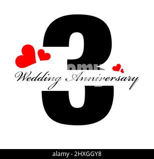 Message d'accueil pour anniversaire de mariage 3rd avec illustration de coeurs rouges. Joyeux anniversaire de mariage poste. Illustration de Vecteur