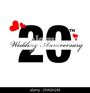 Message d'accueil pour anniversaire de mariage 20th avec illustration de coeurs rouges. Joyeux anniversaire de mariage poste. Illustration de Vecteur