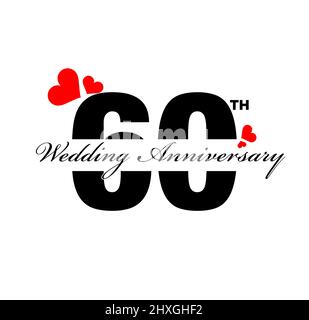 Message d'accueil pour anniversaire de mariage 60th avec illustration de coeurs rouges. Joyeux anniversaire de mariage poste. Illustration de Vecteur