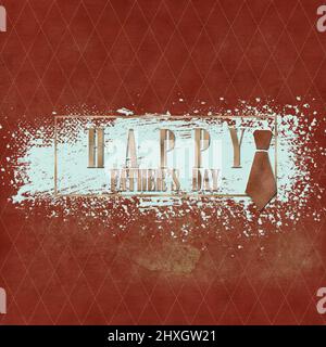 Carte de fête des Pères heureux, texte en or Journée des Pères heureux, cravate, sur fond de motif terracote rouge. 3D ilustration Banque D'Images