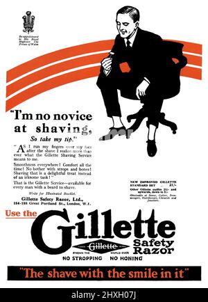 1924 Publicité britannique pour le rasoir de sécurité Gillette. Banque D'Images