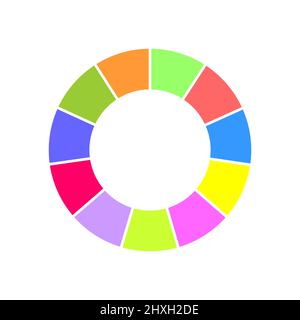 Diagramme en anneau segmenté en 11 sections. Diagramme de cercle coloré. Icône de roue d'infographie. Forme ronde coupée en onze parties égales isolées sur fond blanc. Illustration vectorielle plate Illustration de Vecteur