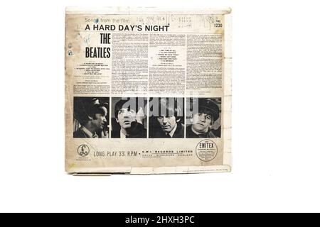 Vue arrière d'Une dure nuit LES Beatles vinyle LP record couverture Banque D'Images