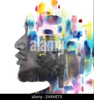 Peinture. Peinture colorée combinée à un portrait noir et blanc Banque D'Images