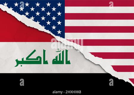 Les Etats-Unis et l'Irak drapeau déchirés papier grunge arrière-plan Banque D'Images