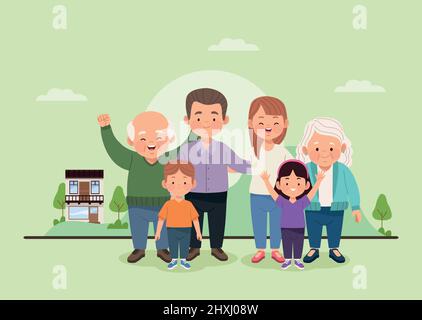 les membres de la famille avec la maison Illustration de Vecteur
