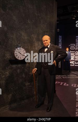 Winston Churchill cire dans Madame Tussauds Musée de cire de Berlin, principale attraction touristique à Berlin, Allemagne. Banque D'Images