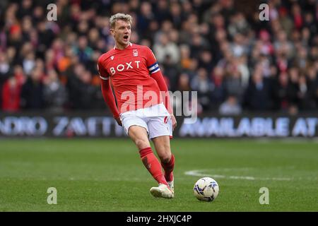 NOTTINGHAM, ROYAUME-UNI. 12th MARS Joe Worrall de la forêt de Nottingham lors du match de championnat Sky Bet entre la forêt de Nottingham et Reading au City Ground, Nottingham, le samedi 12th mars 2022. (Crédit : Jon Hobley | MI News) Banque D'Images