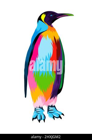 Pingouin empereur abstrait de peintures multicolores. Mise en plan colorée. Illustration vectorielle des peintures Illustration de Vecteur