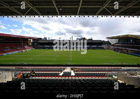 Leicester. Royaume-Uni. 12 mars 2022. Rugby, premier ministre. Leicester Tigers V London Irish. Stade Mattioli Woods Welford Road. Leicester. Une vue générale (GV) du stade avant le match de rugby de Leicester Tigers V London Irish Premiership. Banque D'Images