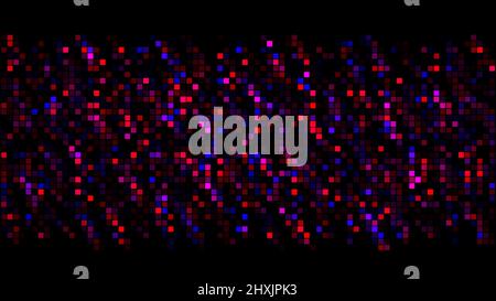 Arrière-plan abstrait pixélisé bleu et rose avec effet de bruit tv. Mouvement. Motif chatoyant de particules colorées, boucle sans couture. Banque D'Images