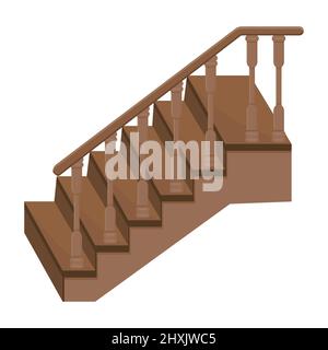 Escalier en bois jusqu'au porche - un escalier pour entrer dans la maison avec des rampes en bois décoratives. Illustration de Vecteur